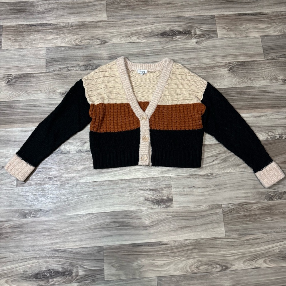 525 America Anthropologie Mixed Knit Colorblocked Cardigan Size Medium
